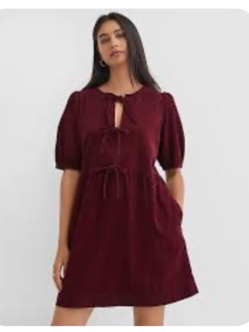 LOFT Corduroy Bow Mini Pocket Dress Burgundy XL